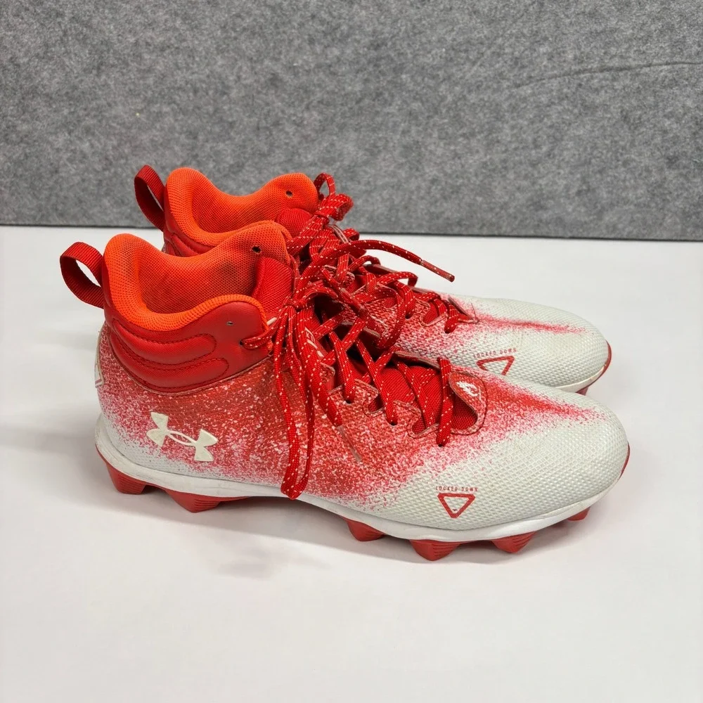 Under Armour Football Cleats Mens 11 Red White Splatter 3025083-600 High Top